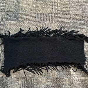 Black Rectangular infinity Scarf with Fringe